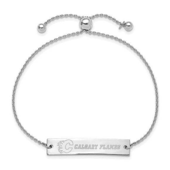 Sterling Silver Rhodium Plated NHL Calgary Flames Adj Bracelet, 9 Inch - Picture 2 of 5